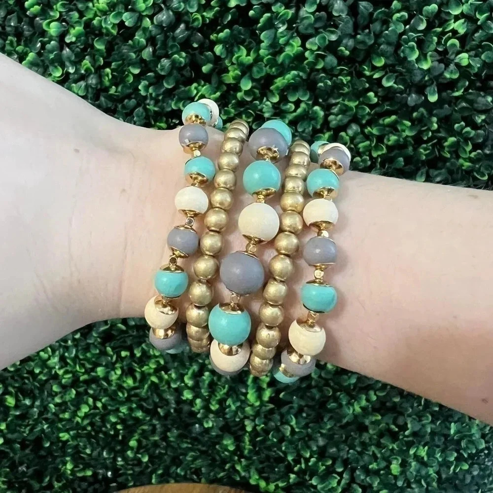 Nora Beaded Bracelet Set-Turquoise & Gold